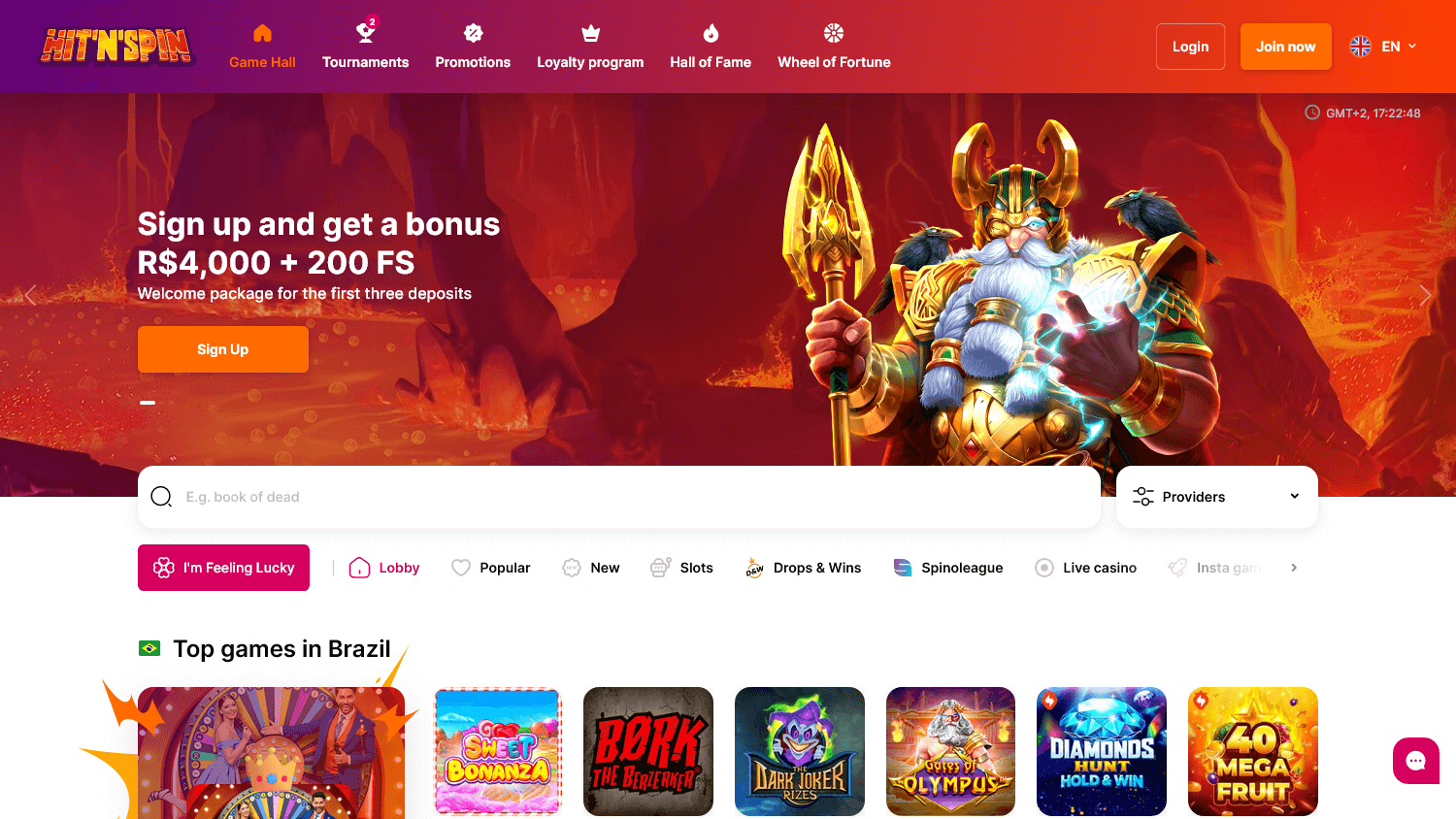 Hit’n’Spin Casino hjemmeside