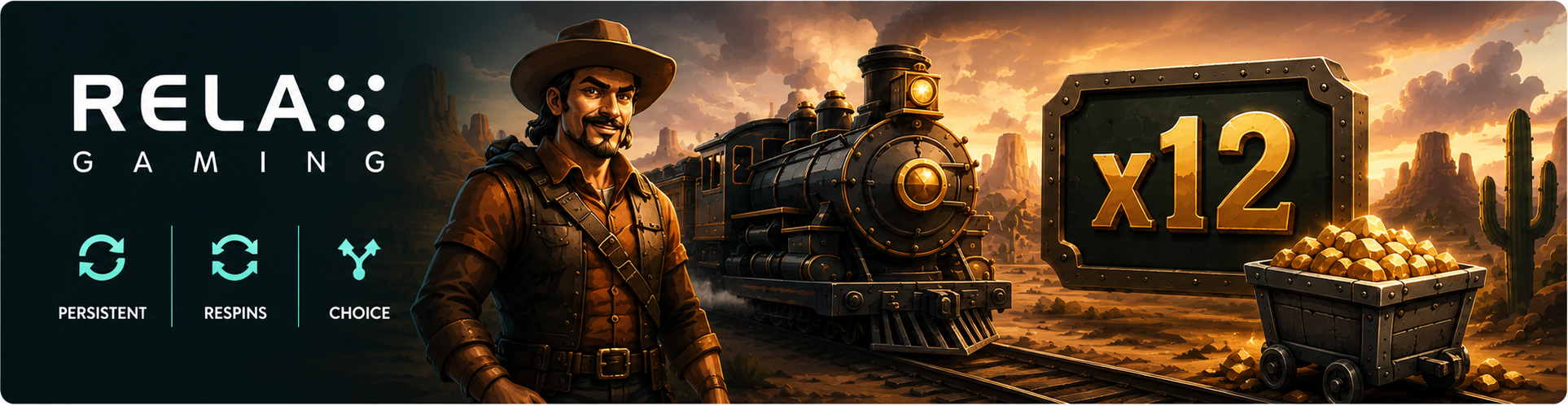 Relax Gaming slot-mekanikker forklart: persistent wilds som forblir og forsterker hverandre med opptil x12 multiplikator, respins-reset for nye symboler, valg mellom Persistent Wilds eller Standard Free Spins i Bonus Buy til 100x innsats.