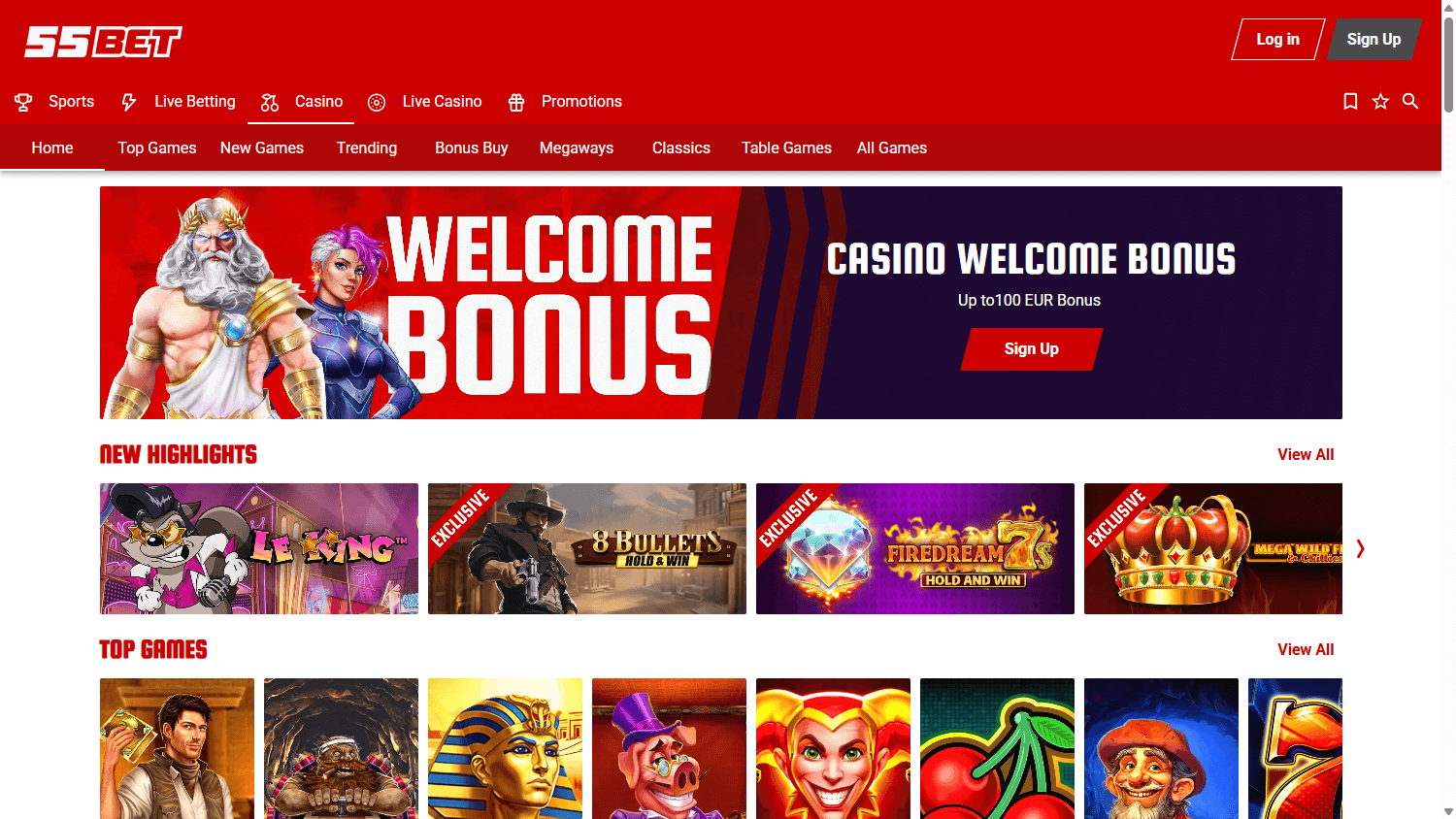 55Bet Casino spillutvalg