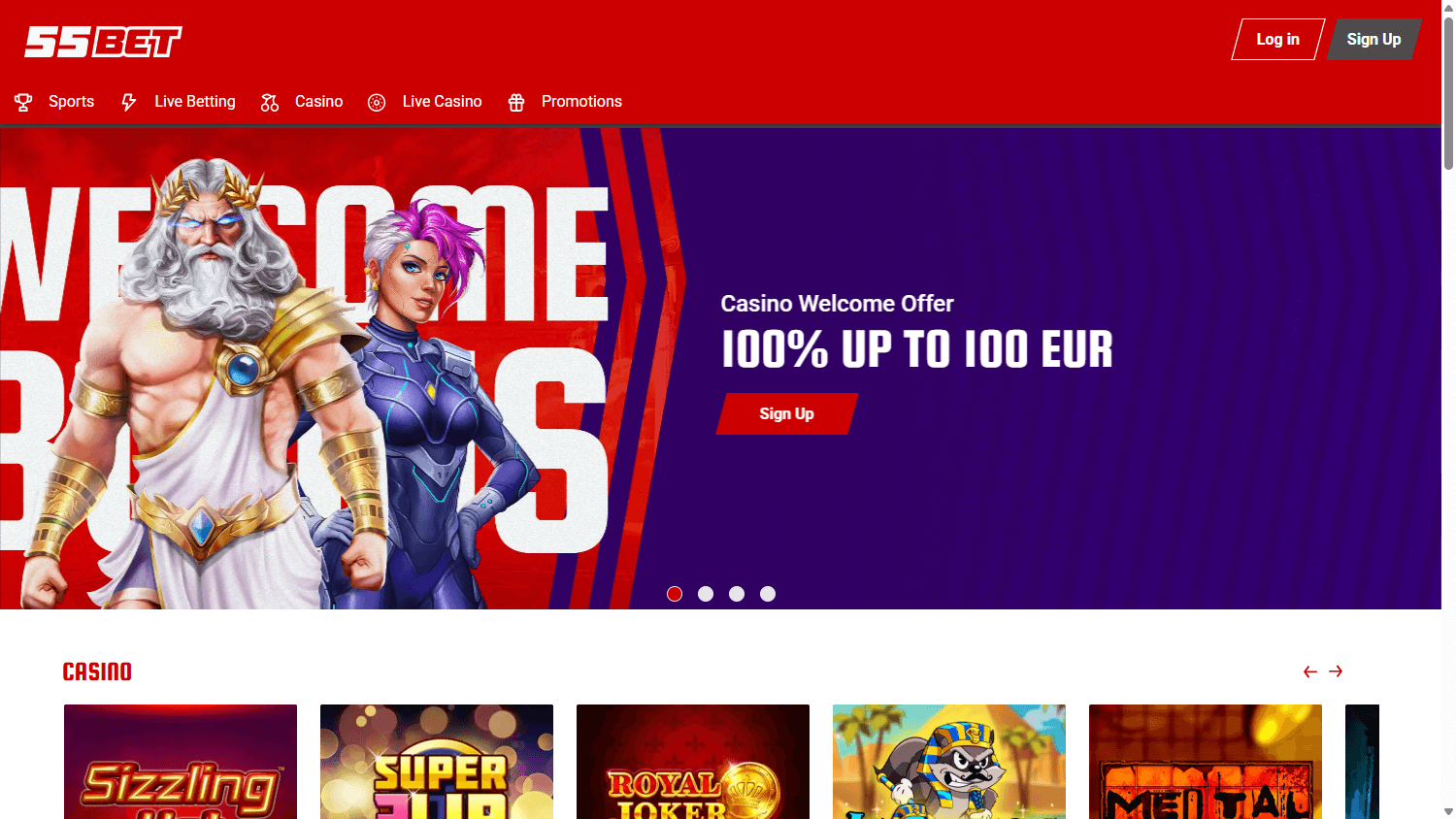 55Bet Casino hjemmeside
