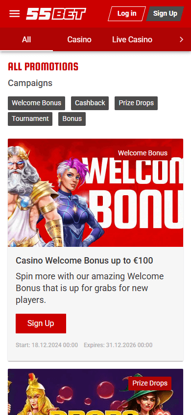 55Bet Casino mobil kampanjer