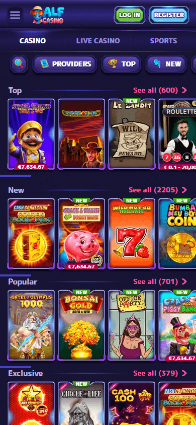 Alf Casino mobil spilloversikt