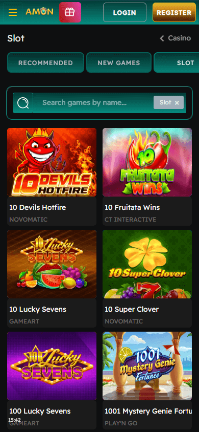 Amon Casino mobil spilloversikt