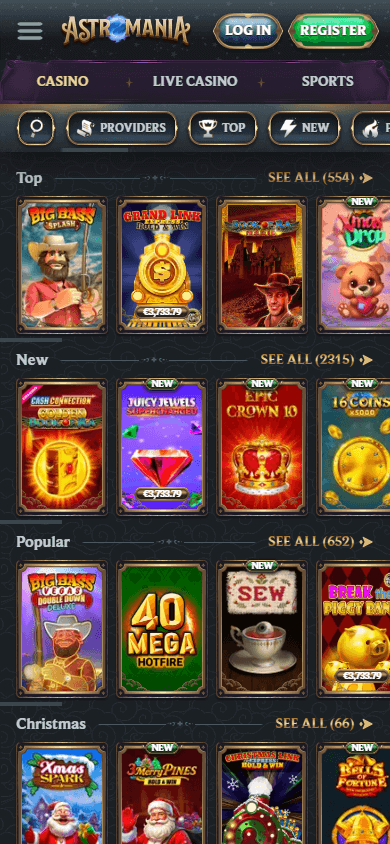 AstroMania Casino mobil spilloversikt