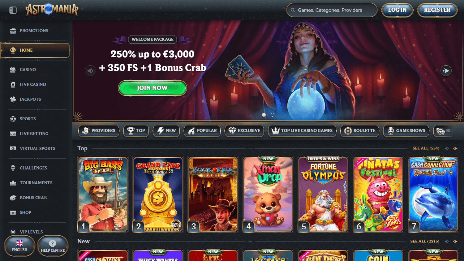 AstroMania Casino hjemmeside