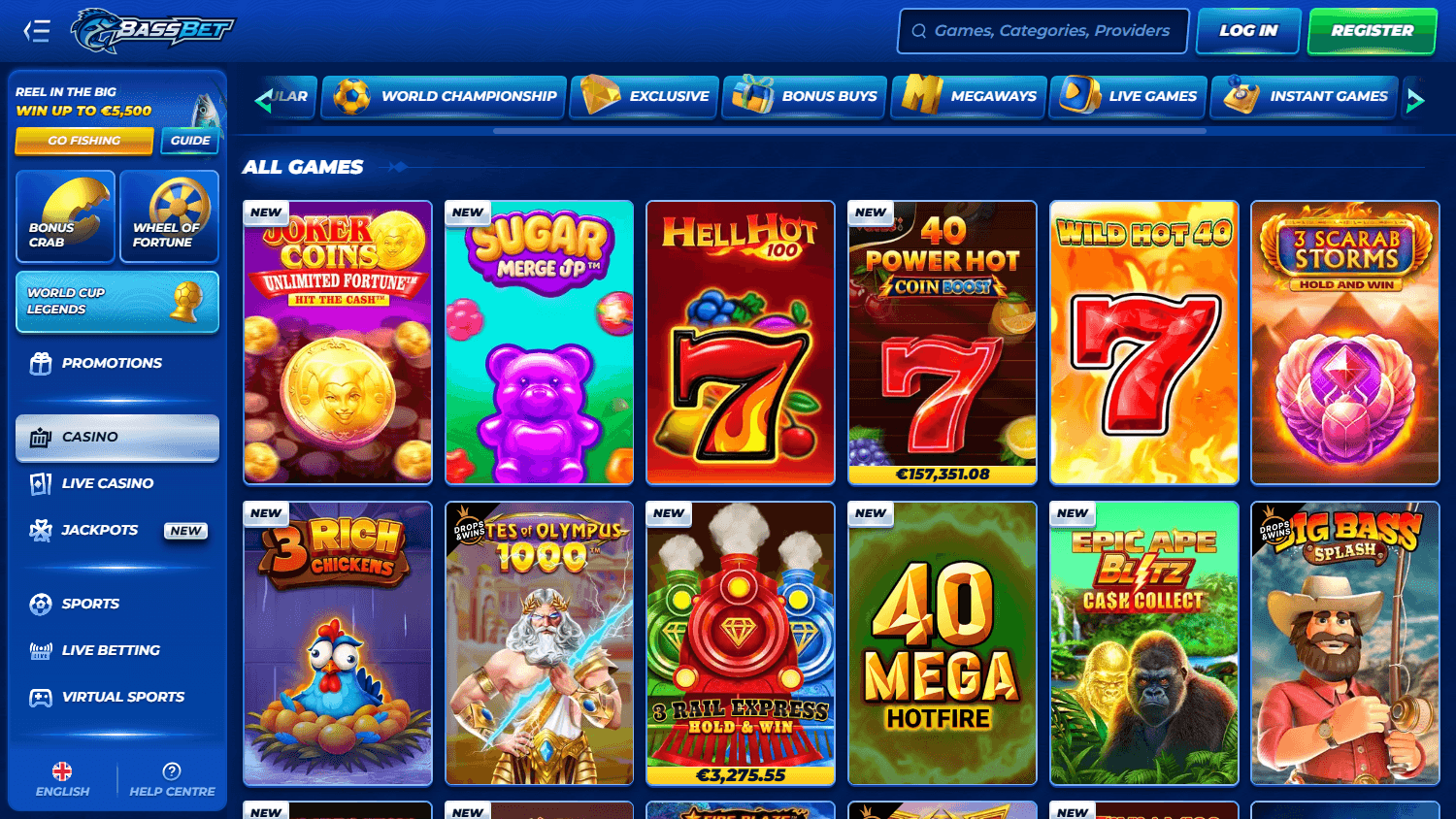 Bassbet Casino spillutvalg