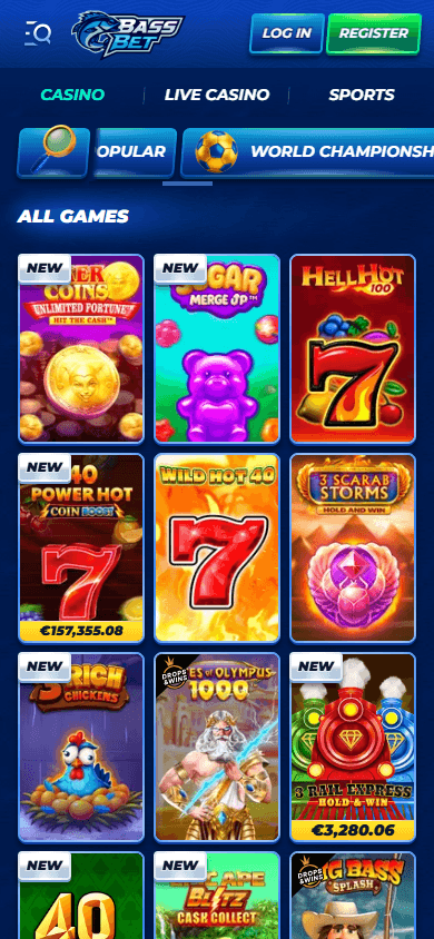 Bassbet Casino mobil spilloversikt