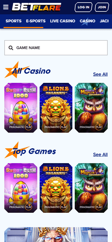 Betflare Casino mobil spilloversikt