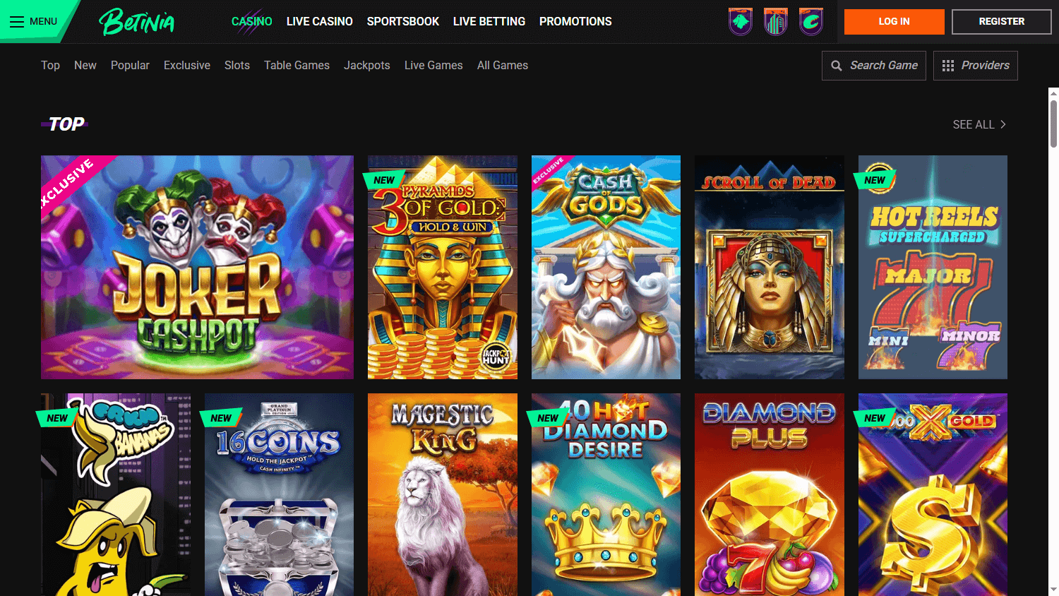 Betinia Casino spillutvalg