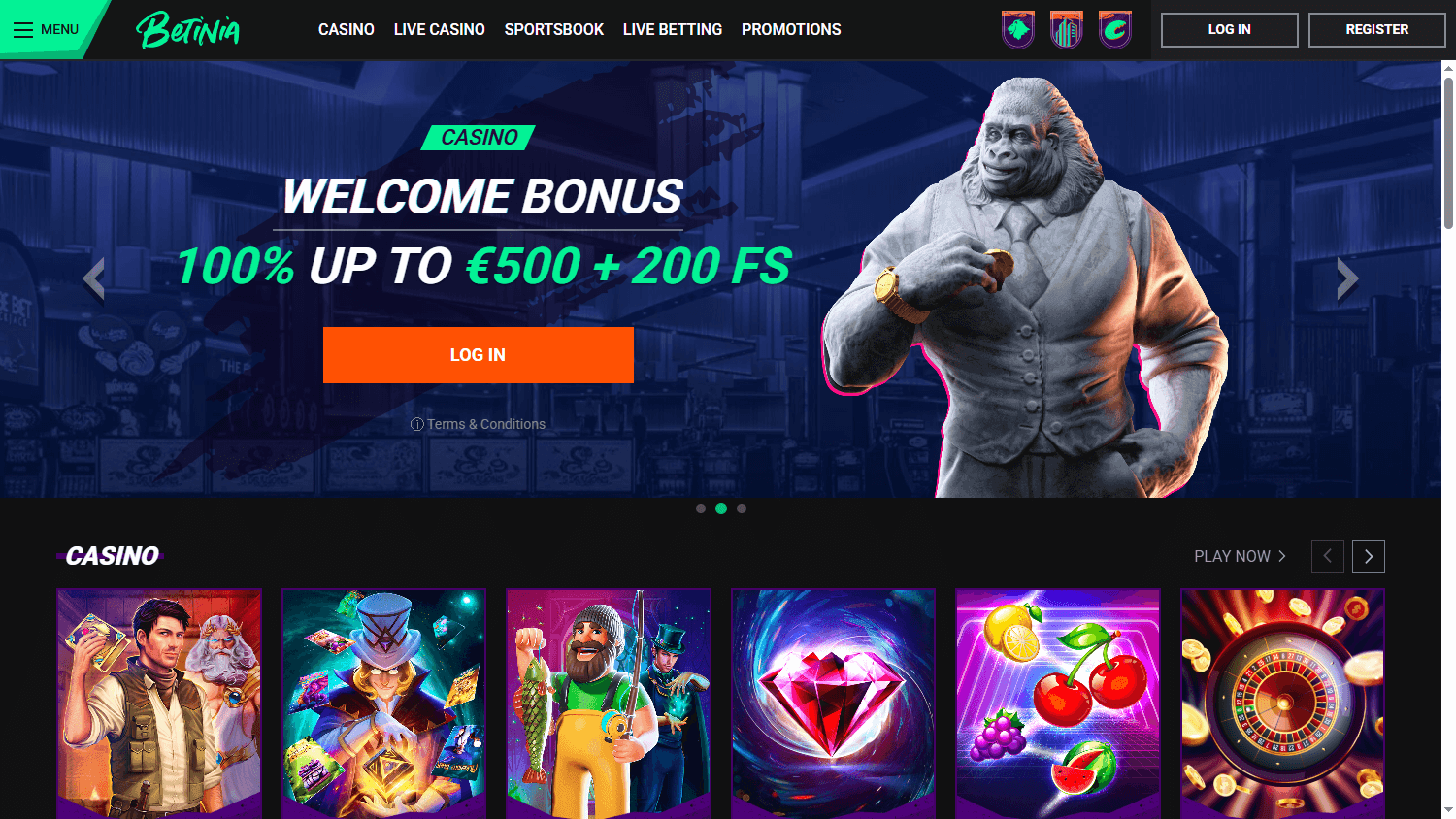 Betinia Casino hjemmeside