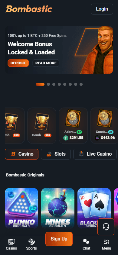 Bombastic Casino mobil spilloversikt