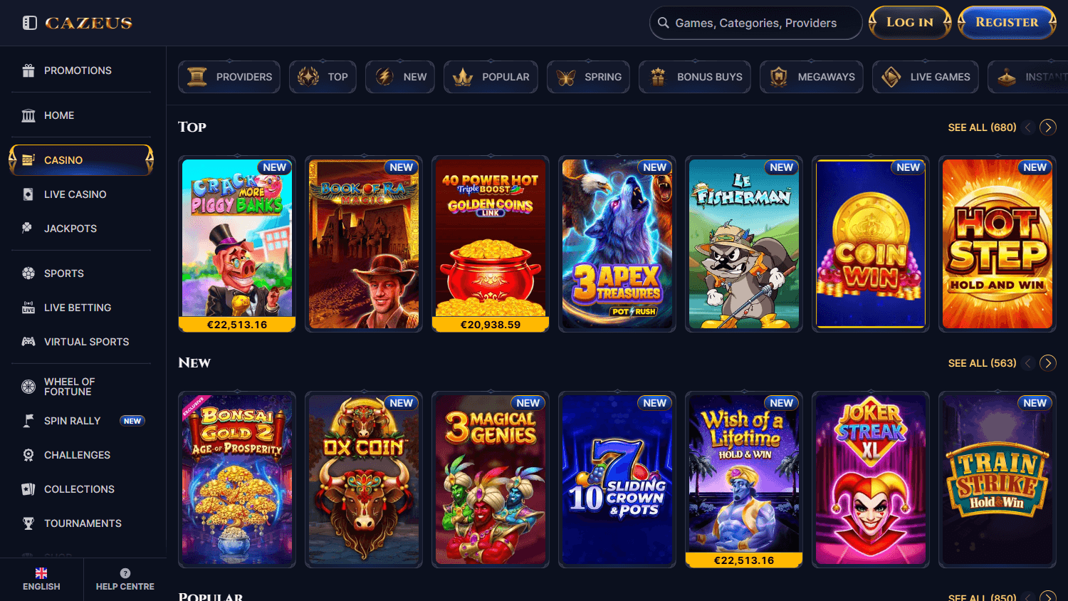 Cazeus Casino spillutvalg