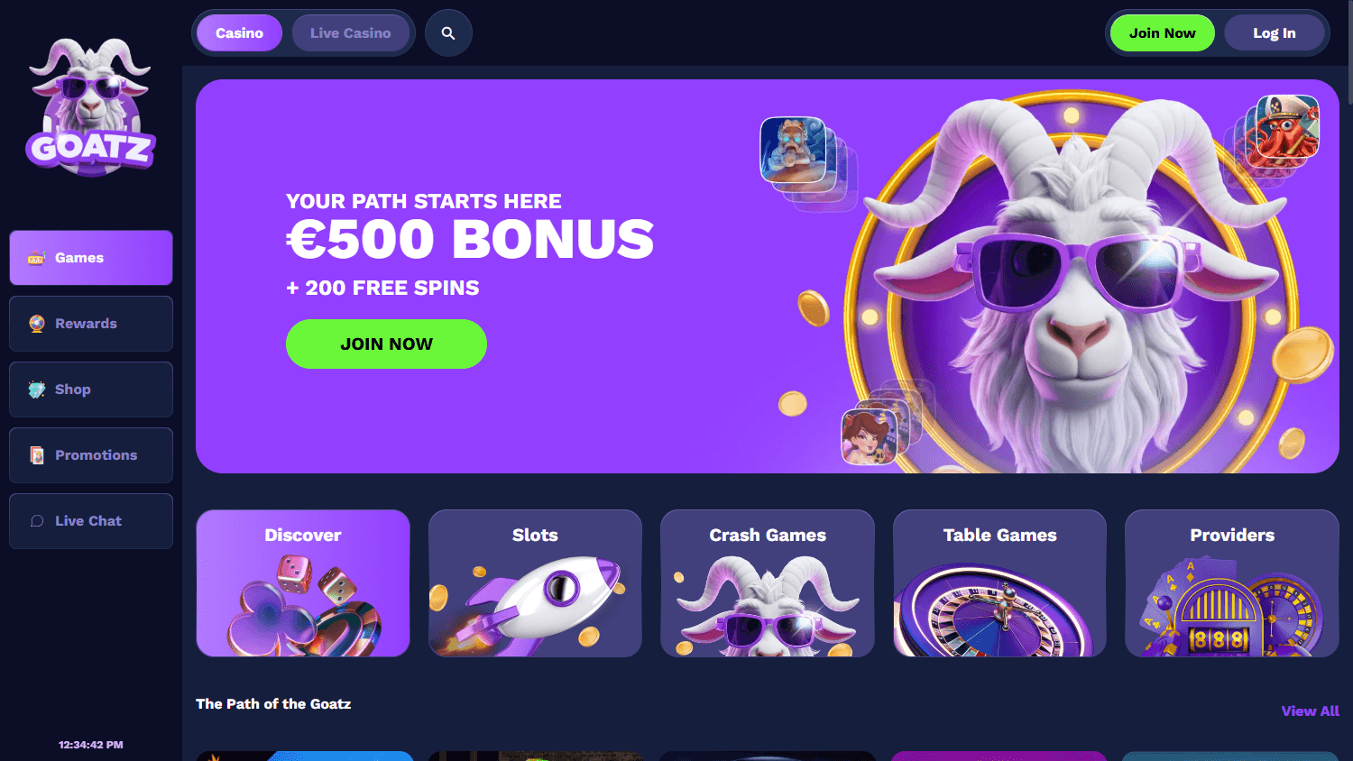 Goatz Casino hjemmeside