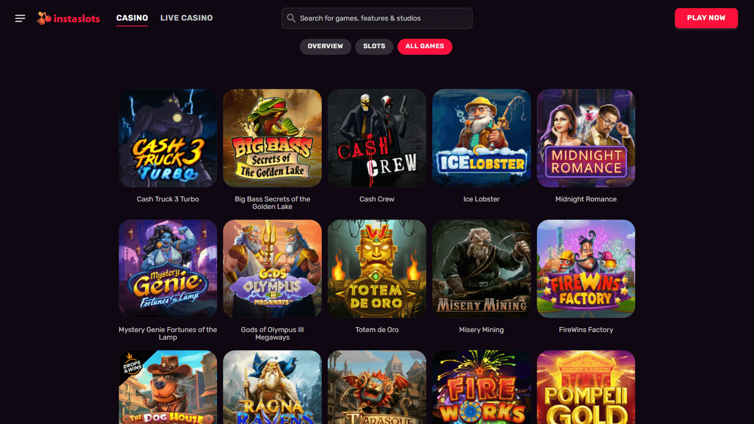Instaslots Casino spillutvalg