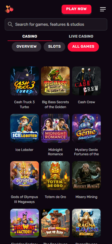 Instaslots Casino mobil spilloversikt