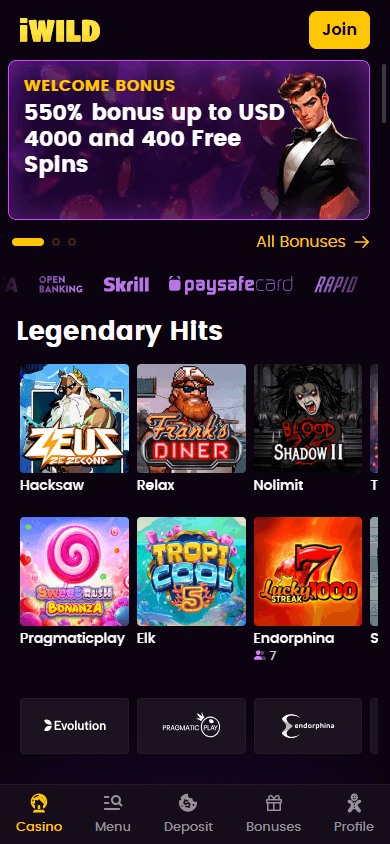 iWild Casino mobil hjemmeside