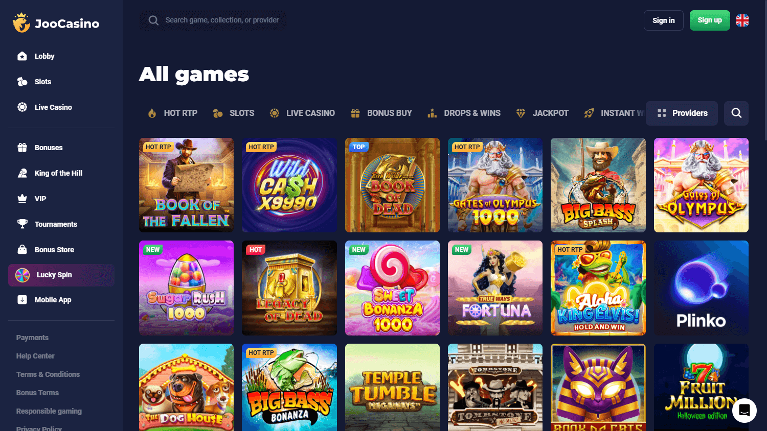 Joo Casino spillutvalg