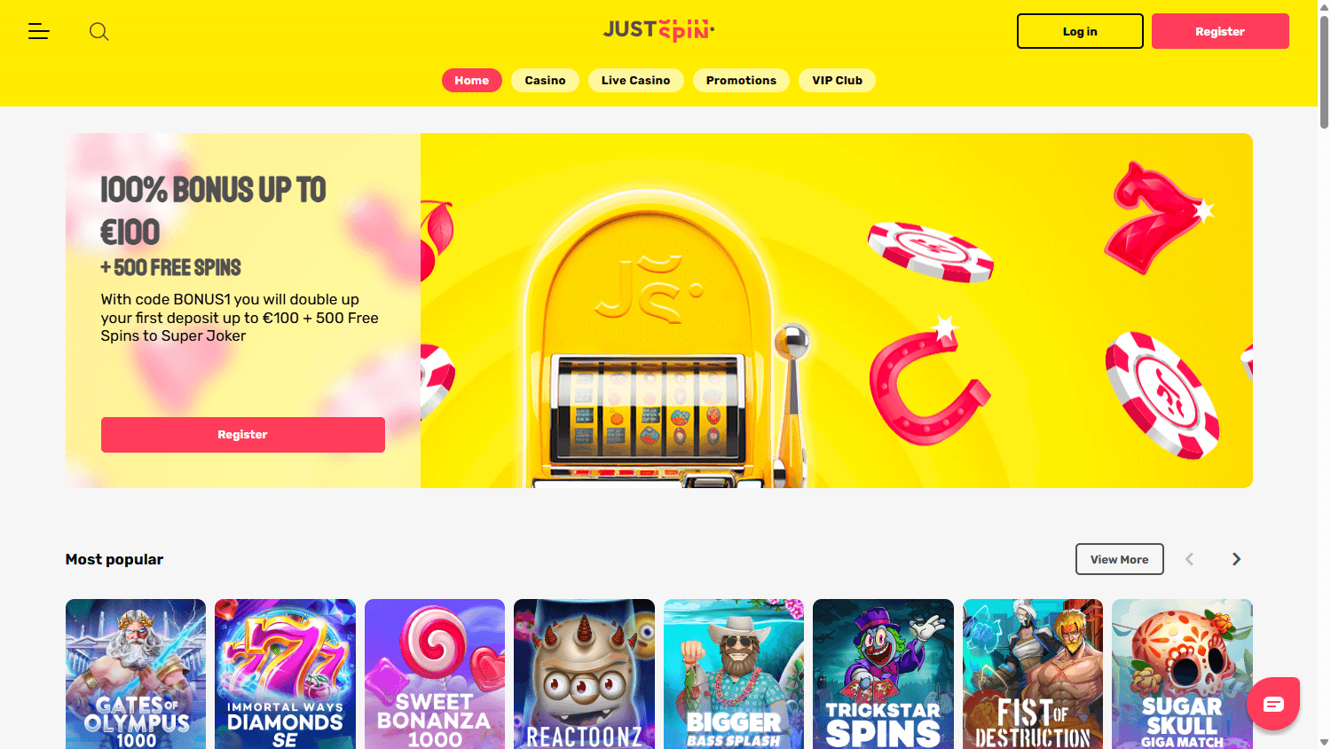 JustSpin Casino hjemmeside