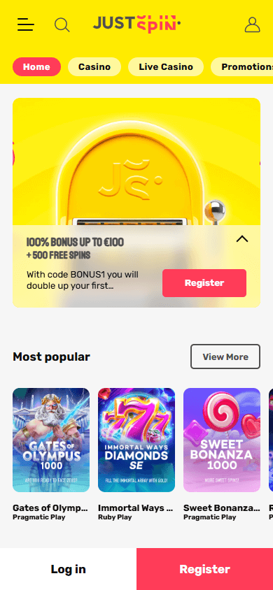JustSpin Casino mobil hjemmeside