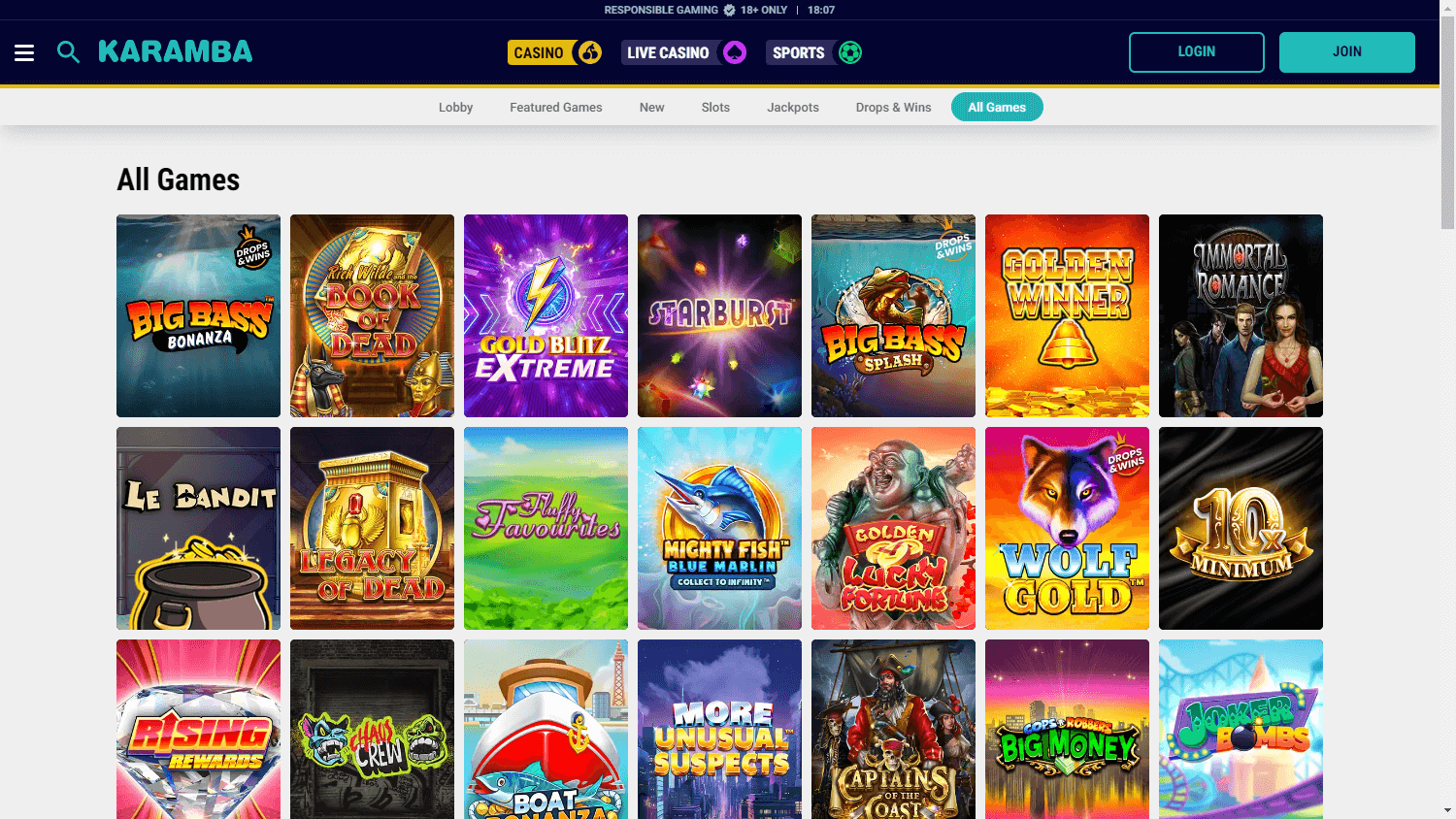 Karamba Casino spillutvalg