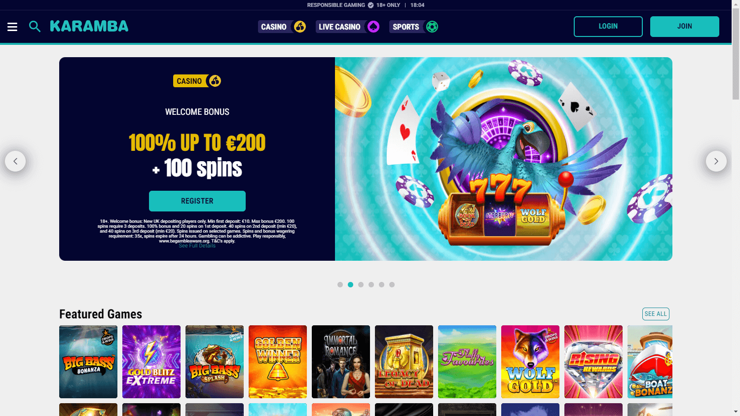 Karamba Casino hjemmeside