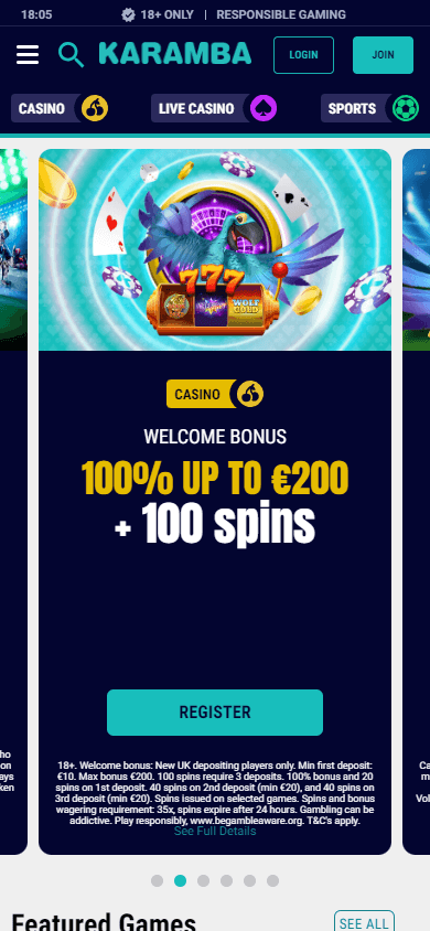 Karamba Casino mobil hjemmeside