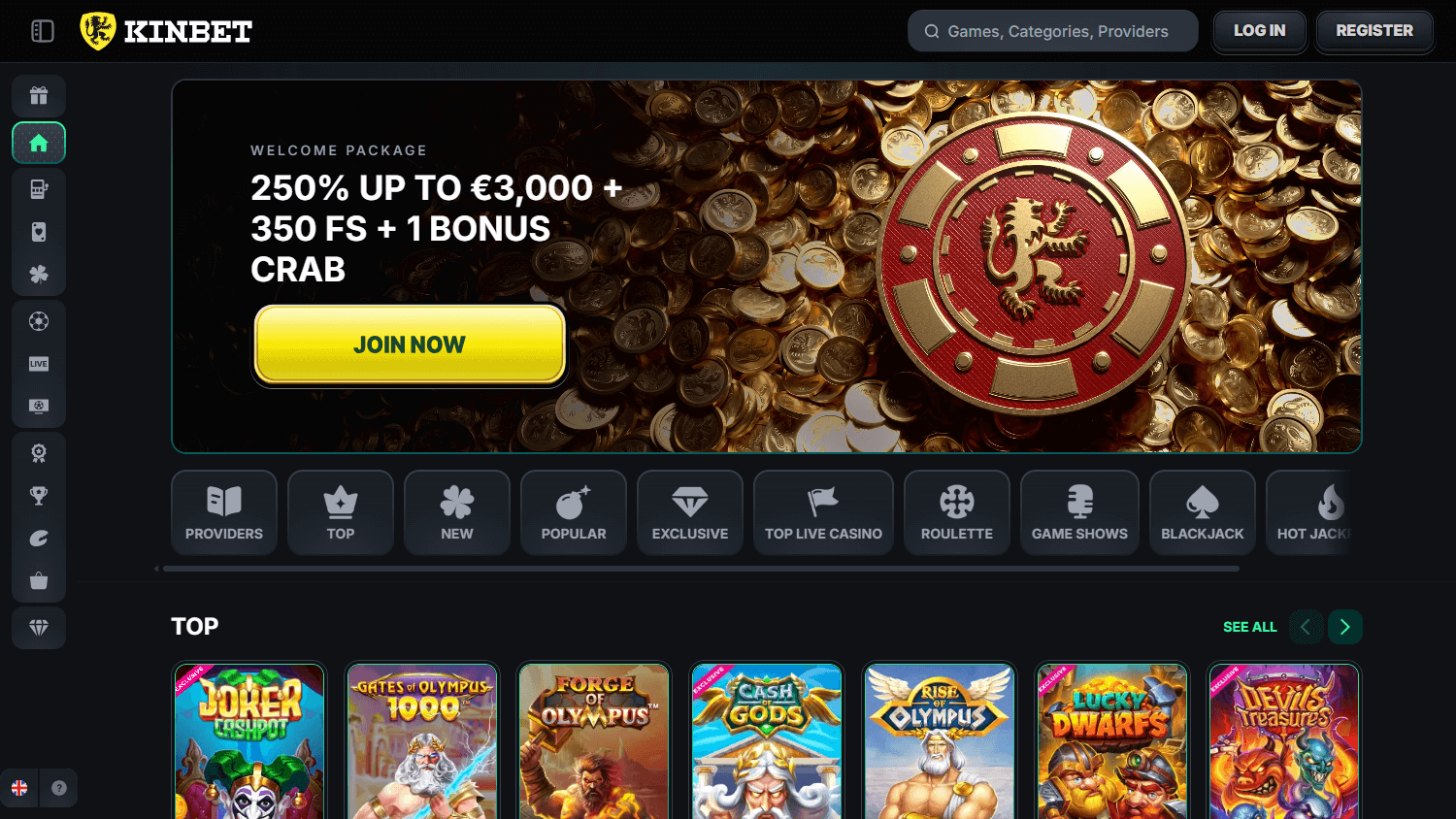 KinBet Casino hjemmeside