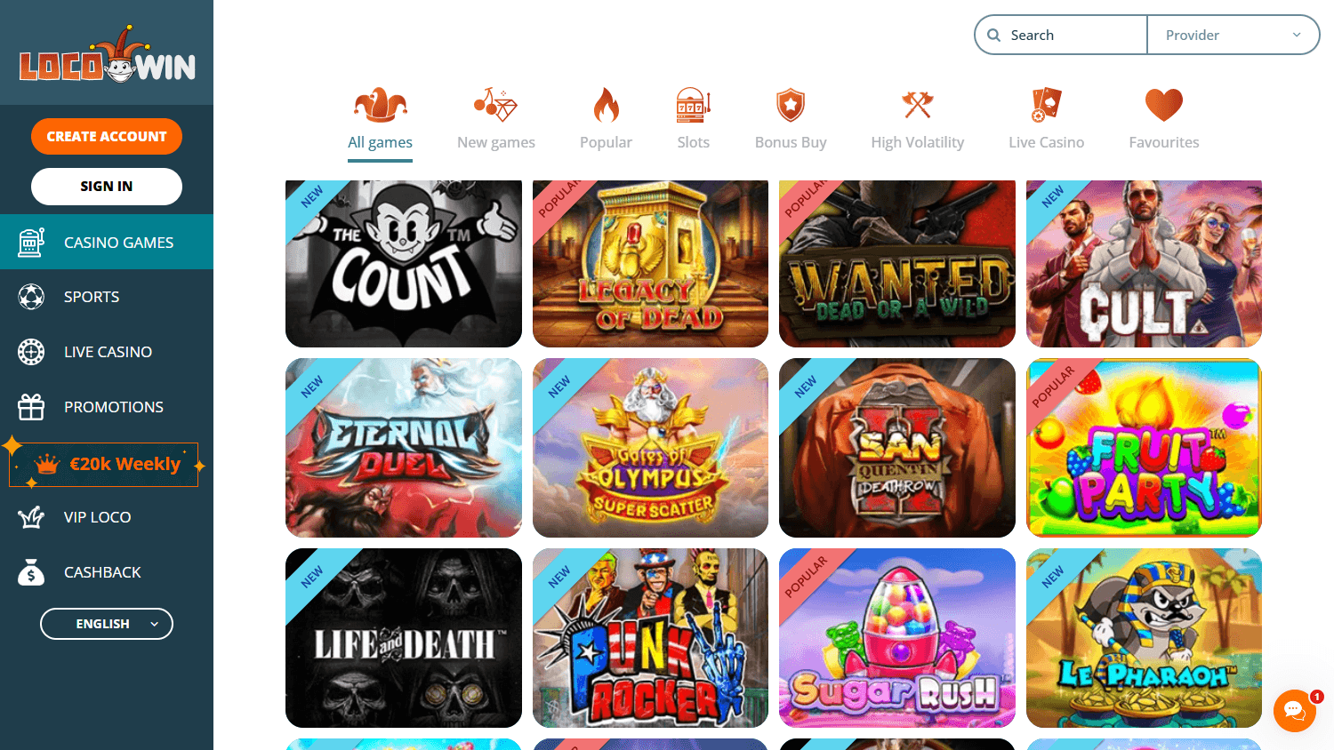 Locowin Casino spillutvalg
