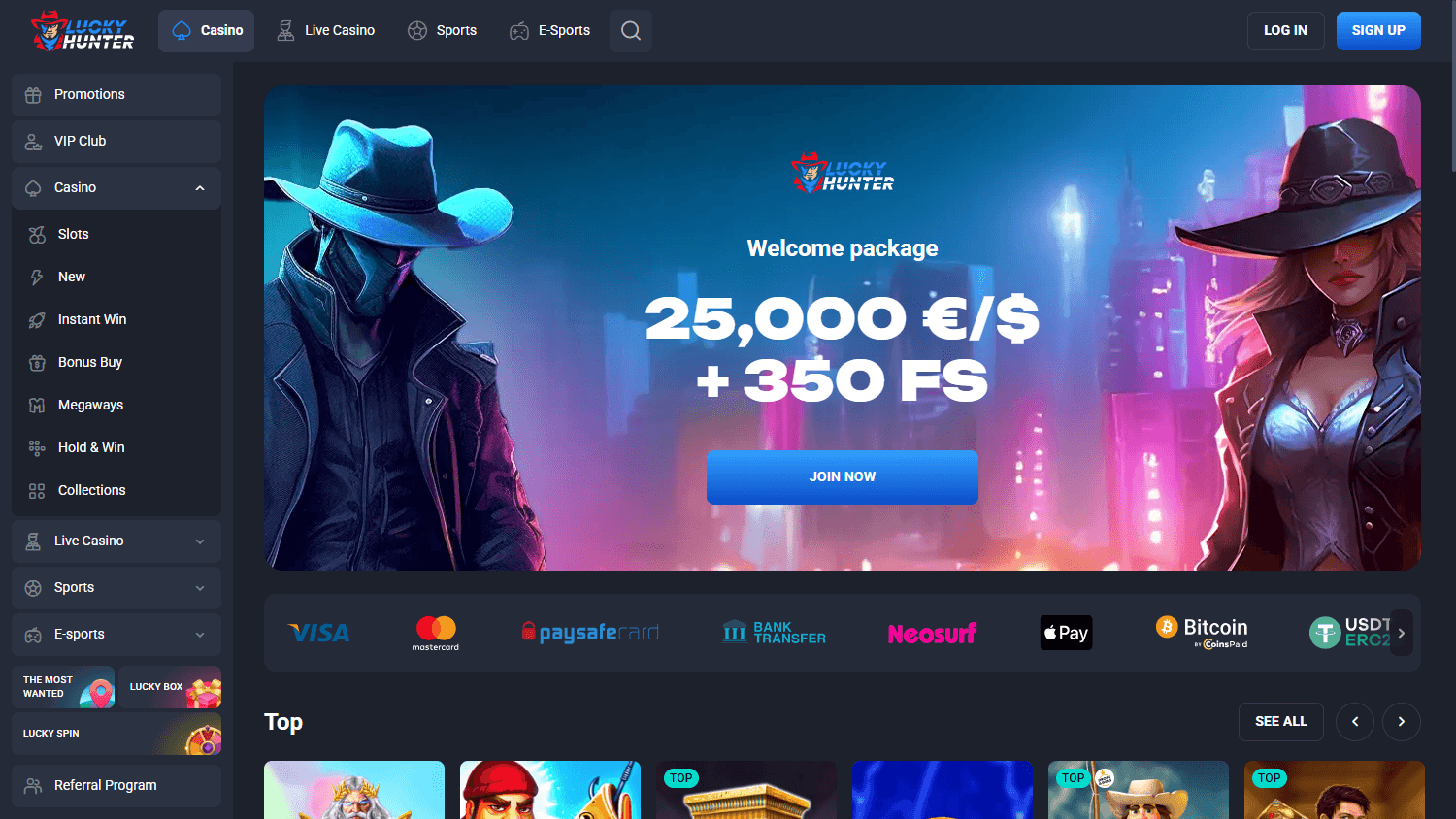 Lucky Hunter Casino hjemmeside