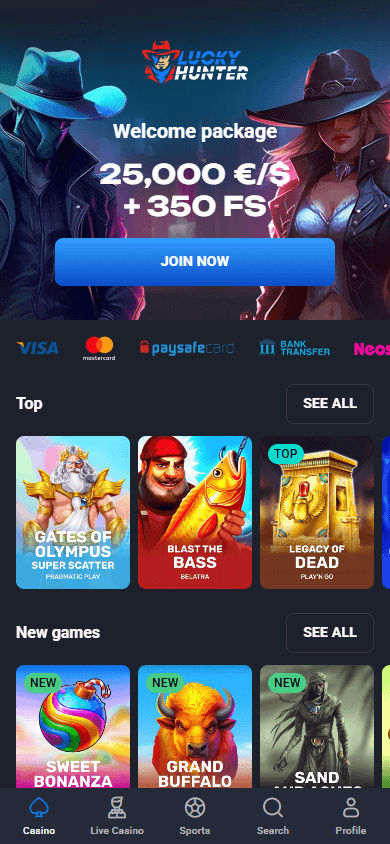 Lucky Hunter Casino mobil hjemmeside