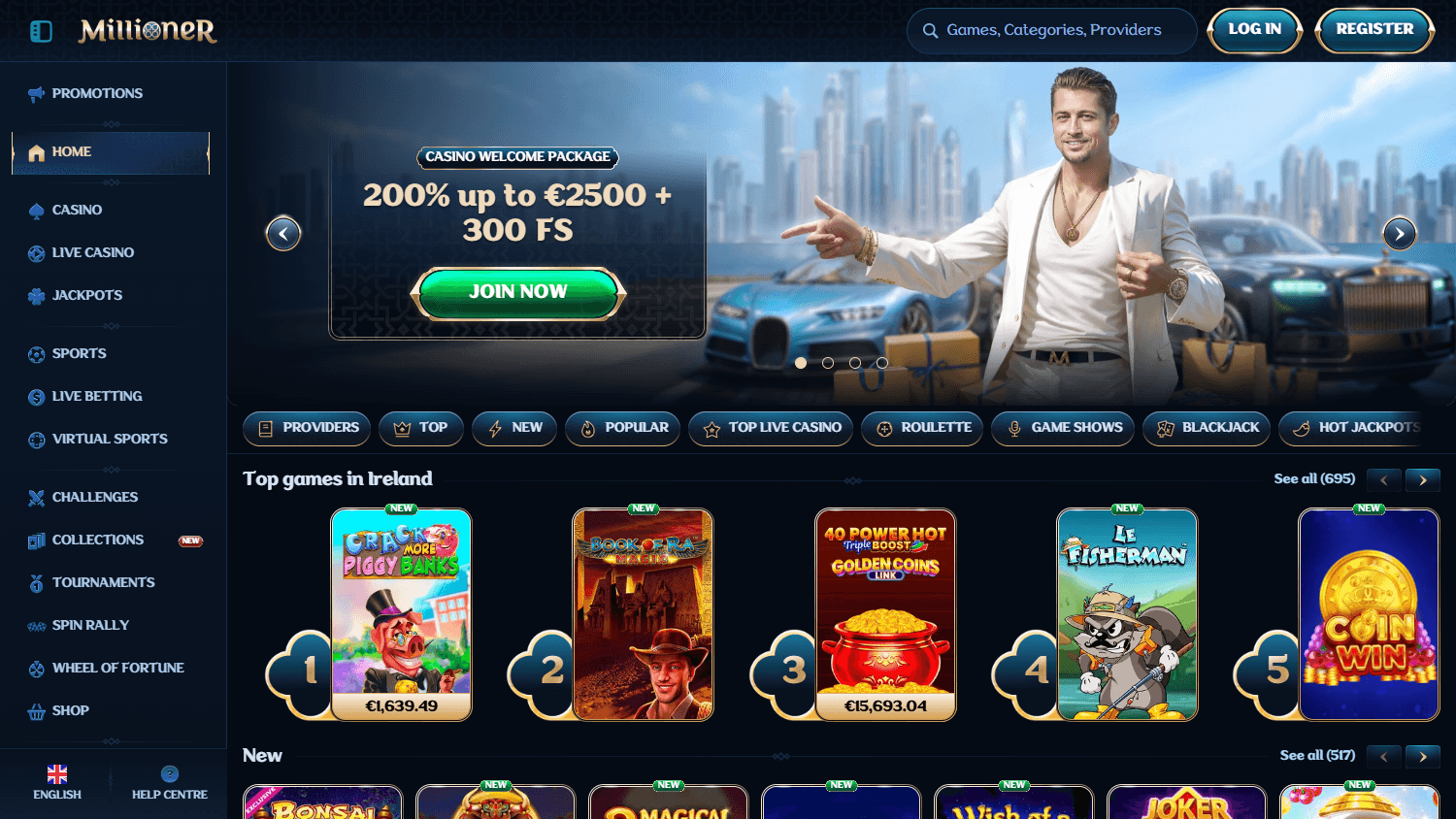 Millioner Casino hjemmeside