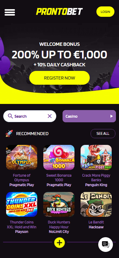ProntoBet Casino mobil hjemmeside