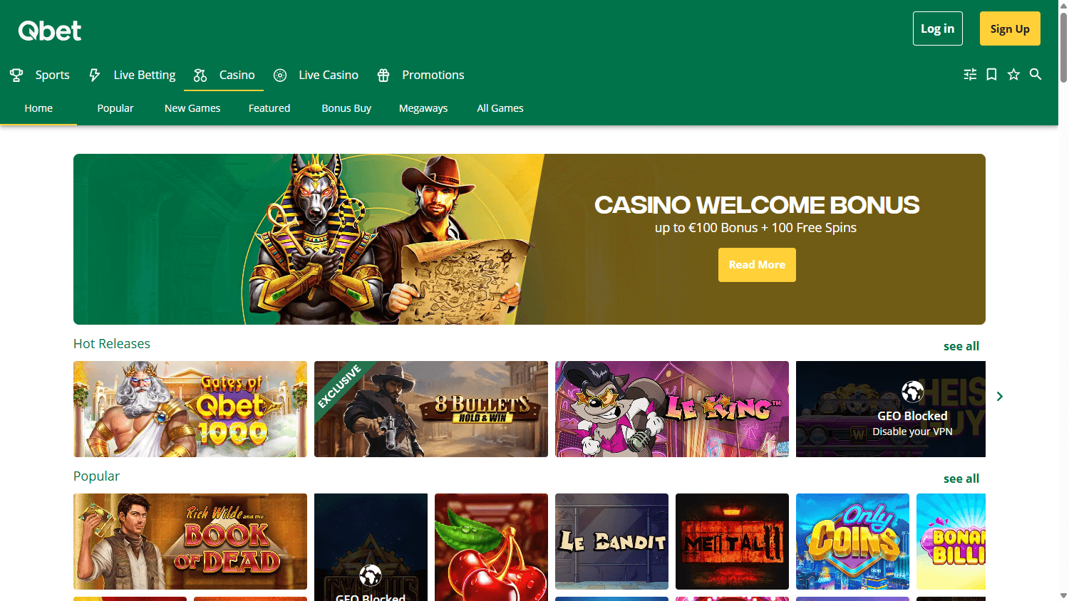 Qbet Casino spillutvalg
