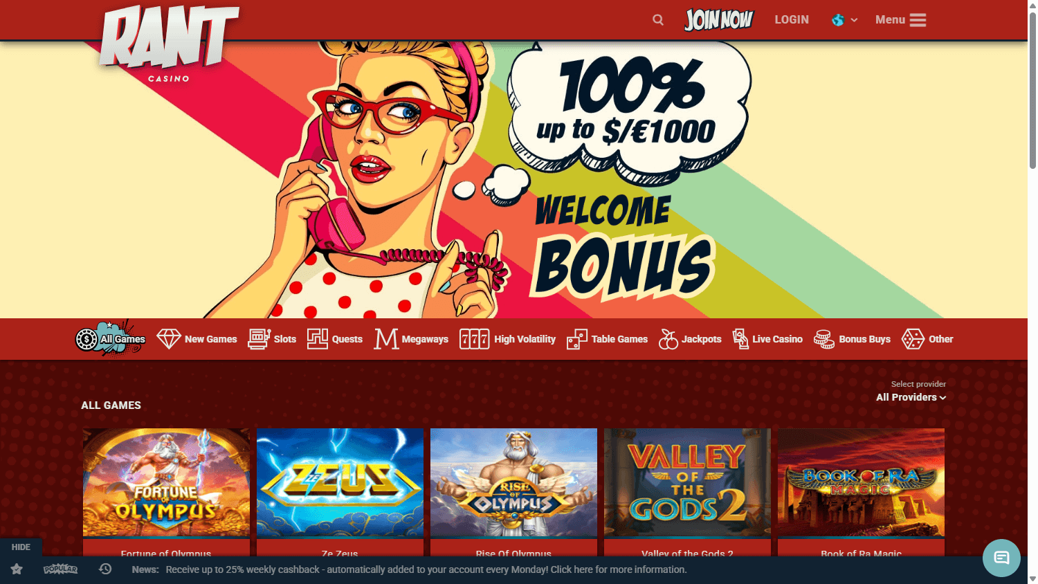 Rant Casino hjemmeside