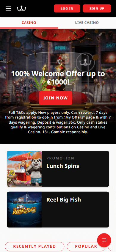 Royal Panda Casino mobil hjemmeside