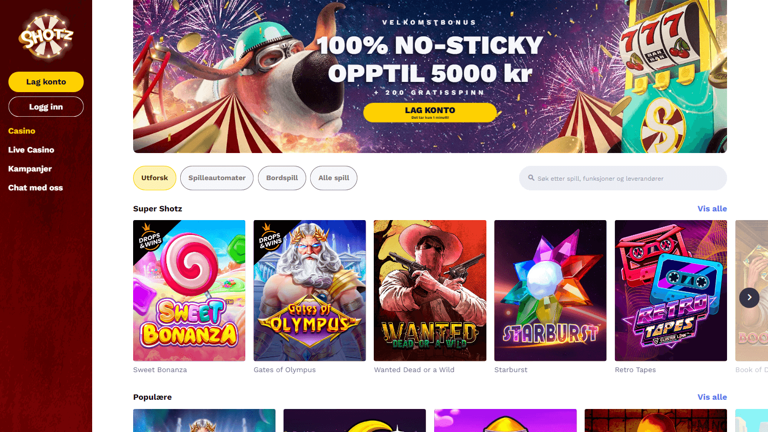 Shotz Casino hjemmeside