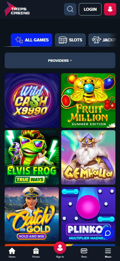 Trips Casino mobil spilloversikt