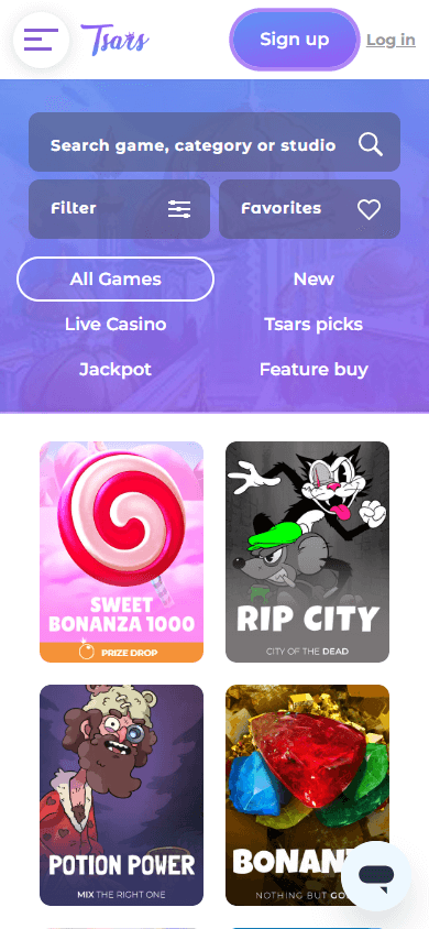 Tsars Casino mobil spilloversikt