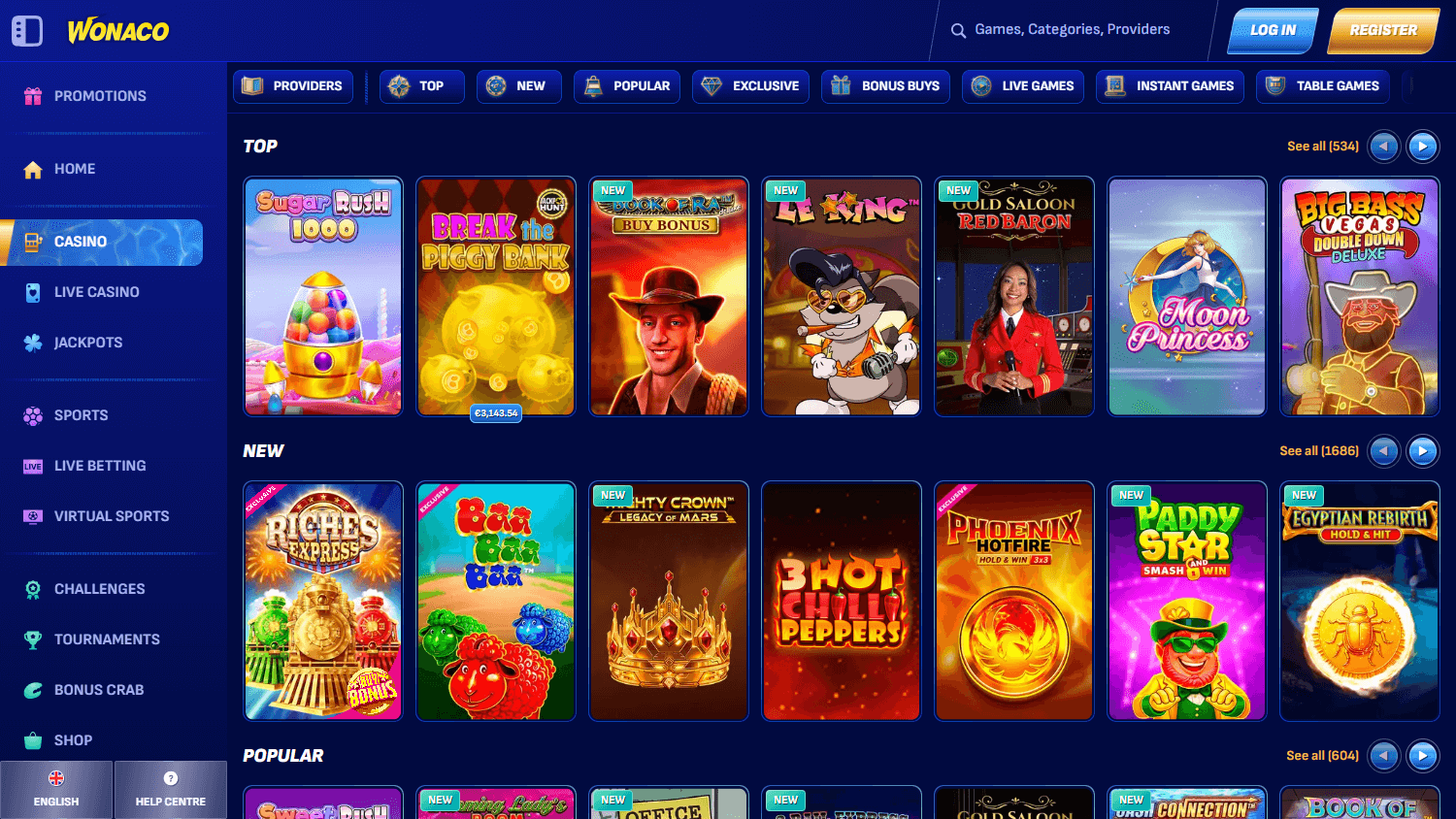 Wonaco Casino spillutvalg
