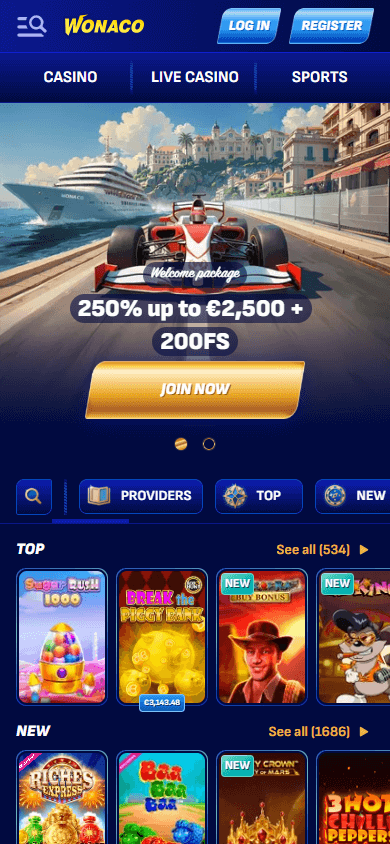Wonaco Casino mobil hjemmeside
