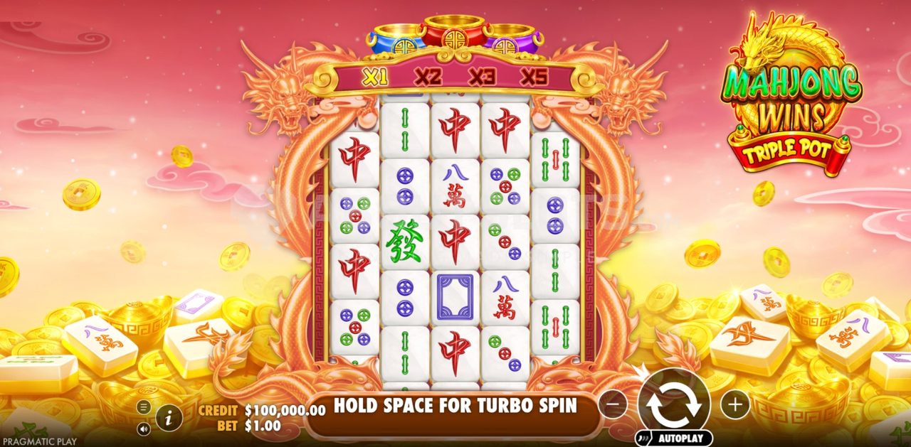 Mahjong Wins Triple Pot basisspill med multiplikatortrapp