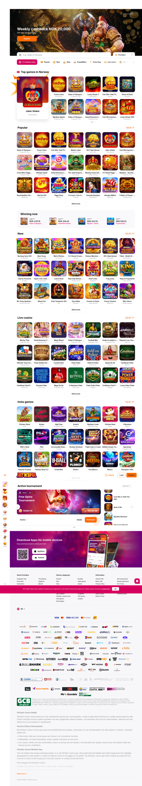 Hit’n’Spin Casino hjemmeside