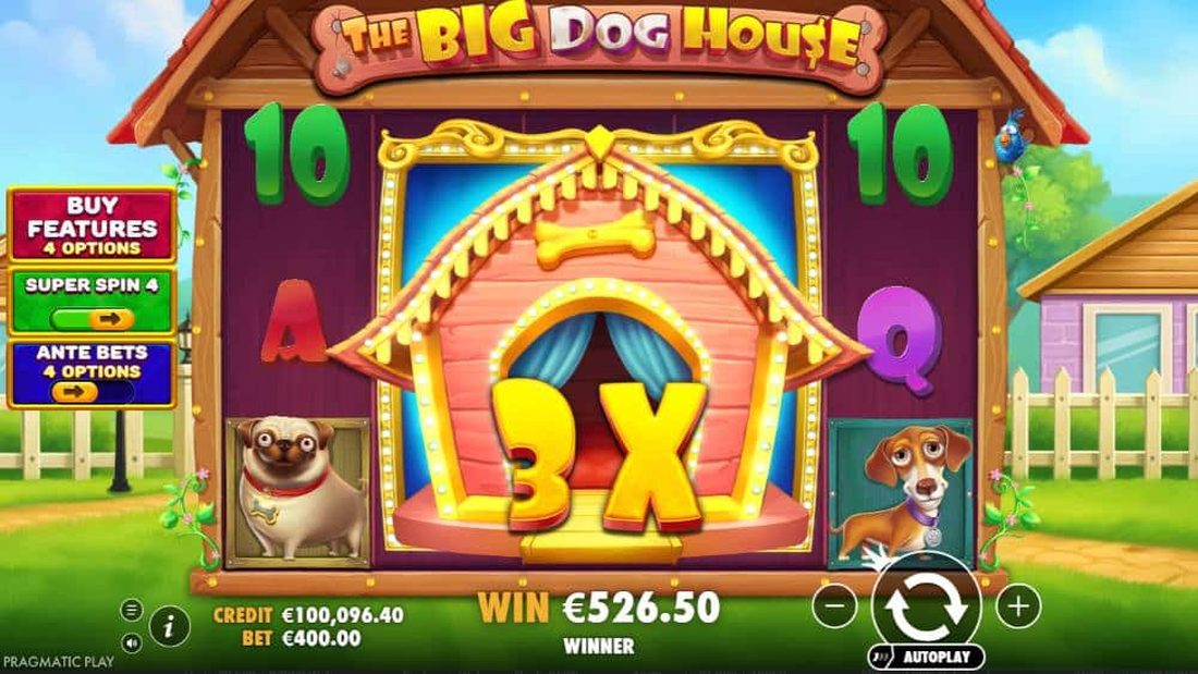 The Big Dog House 3x Colossal Wild i hundehus-symbol