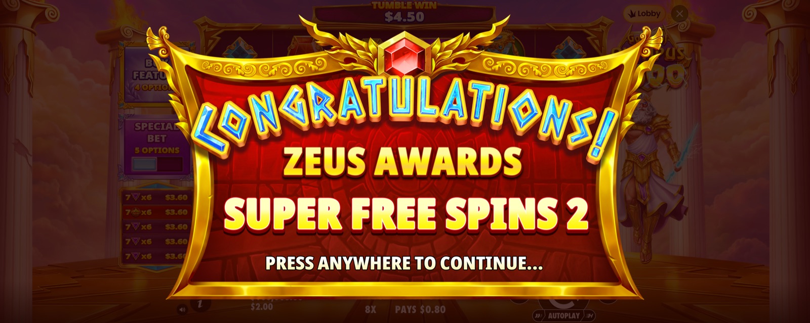 Zeus tildeler Super Free Spins 2 i Gates of Olympus 2500